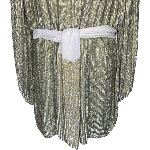 Retrofête Selma Champage Sequin Split Sleeve Keyhole Belted Robe Mini Dress - Picture 10 of 16